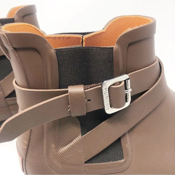 HUNTER | RARE Men’s Rubber Strapped Ankle Boots Dark Brown Size 12 - Picture 9 of 12